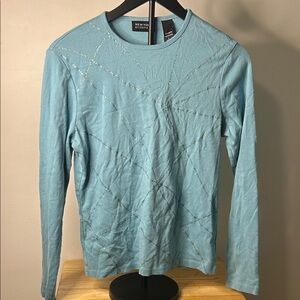 New York & Company Light Blue Sequin Long Sleeve Top